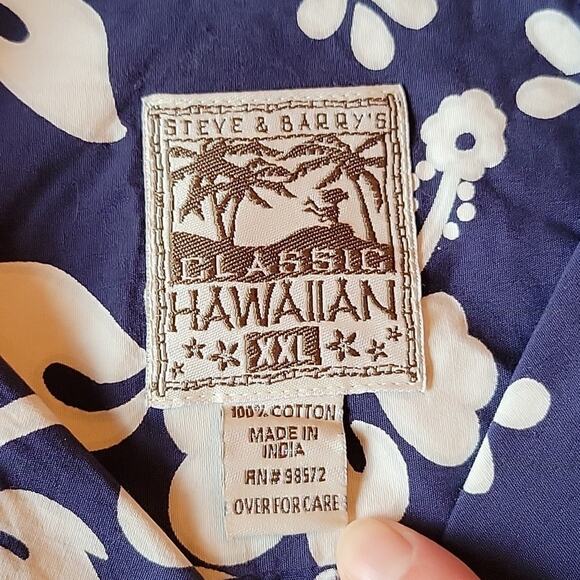 Steve & Barry’s Blue & White Classic Hawaiian Floral Button Down Aloha Shirt XXL - Picture 3 of 5
